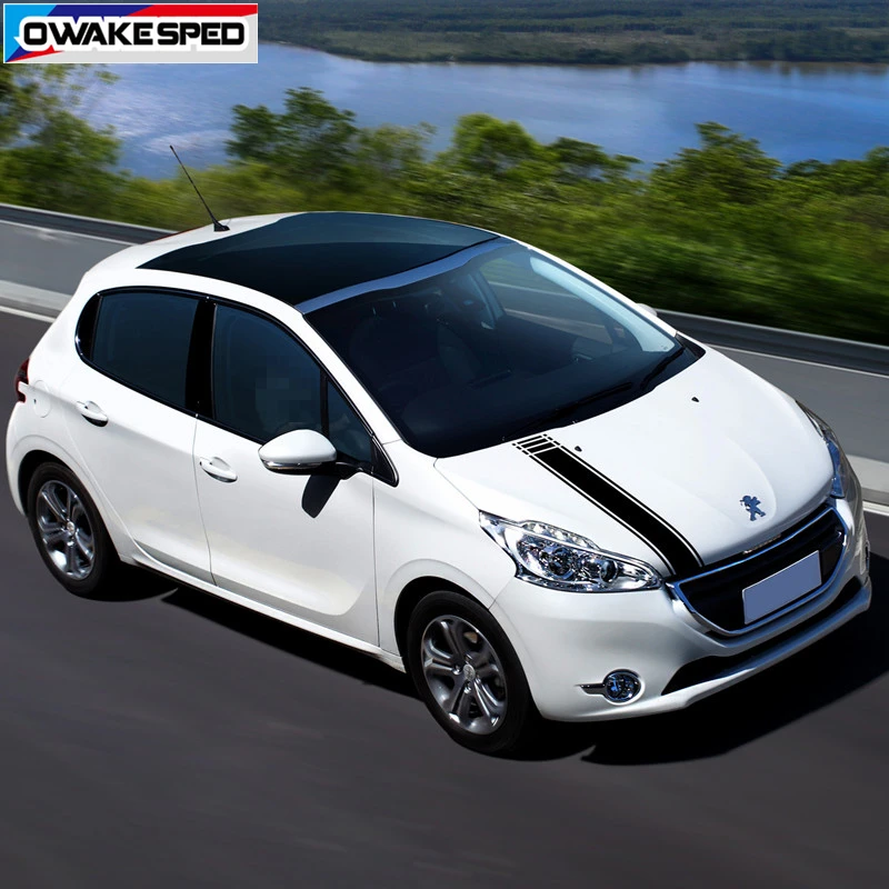 Для PEUGEOT 208 GTI 3-5 дверь Спорт полосы автомобиля капот стикер гоночный стиль авто капот крышка двигателя декоративные наклейки