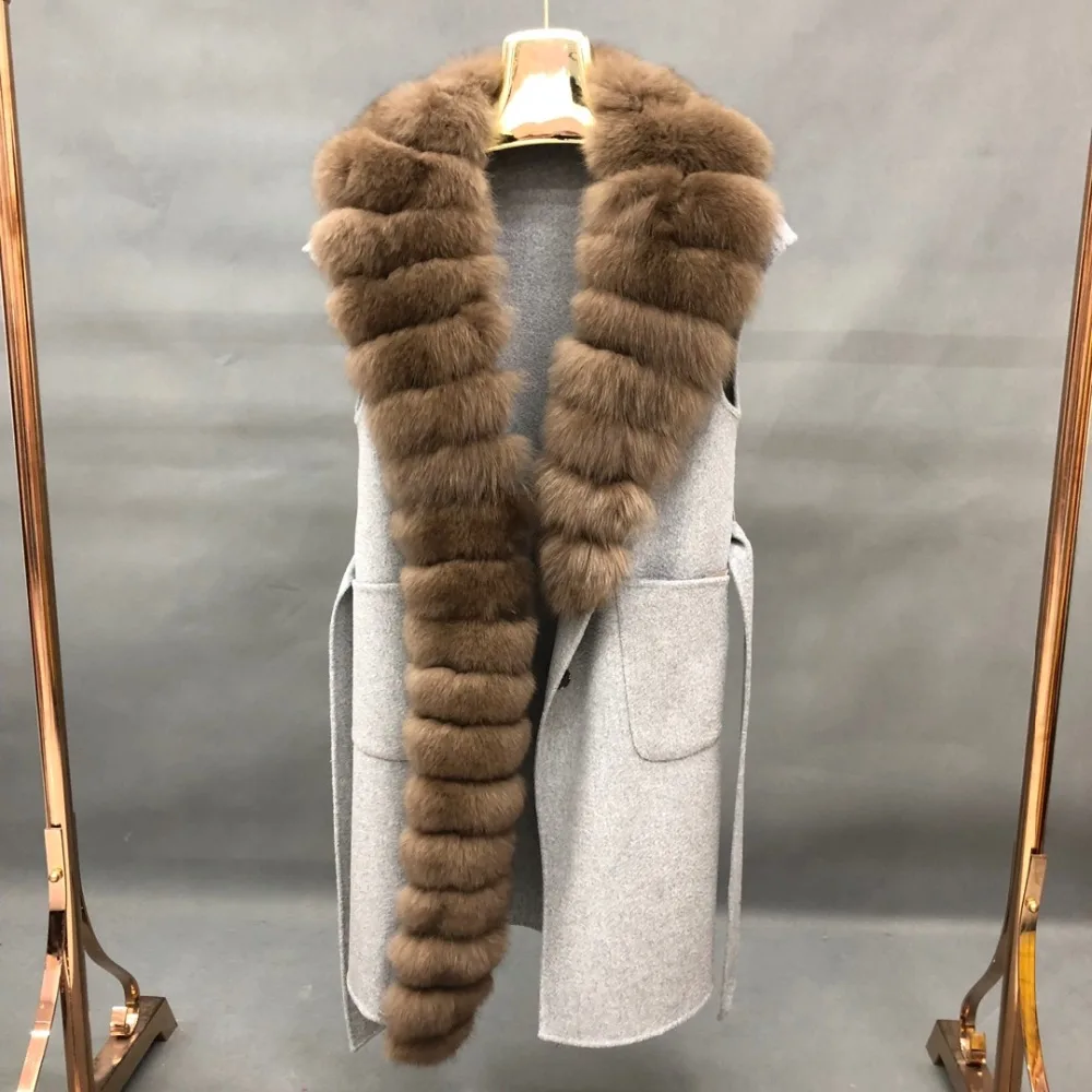 Утепленный шарф из натурального Лисьего меха, шерстяное пальто, теплая тонкая удобная повседневная одежда для девочек, Casaco Feminino, элегантная женская верхняя одежда, пальто