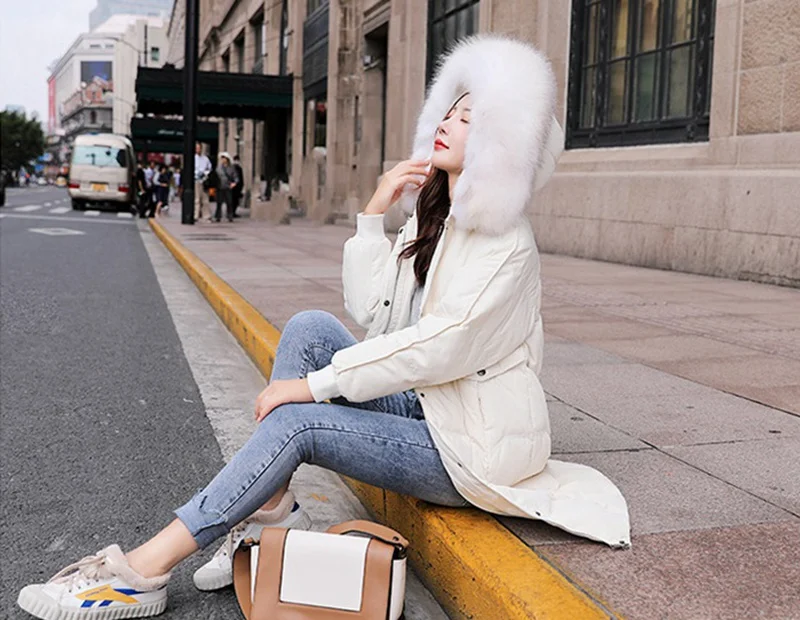 Winter Women Parkas Down Coat Jacket 80% Duck Down Raccoon Fur Hoody Lady Winter Outerwear Coats LF9134
