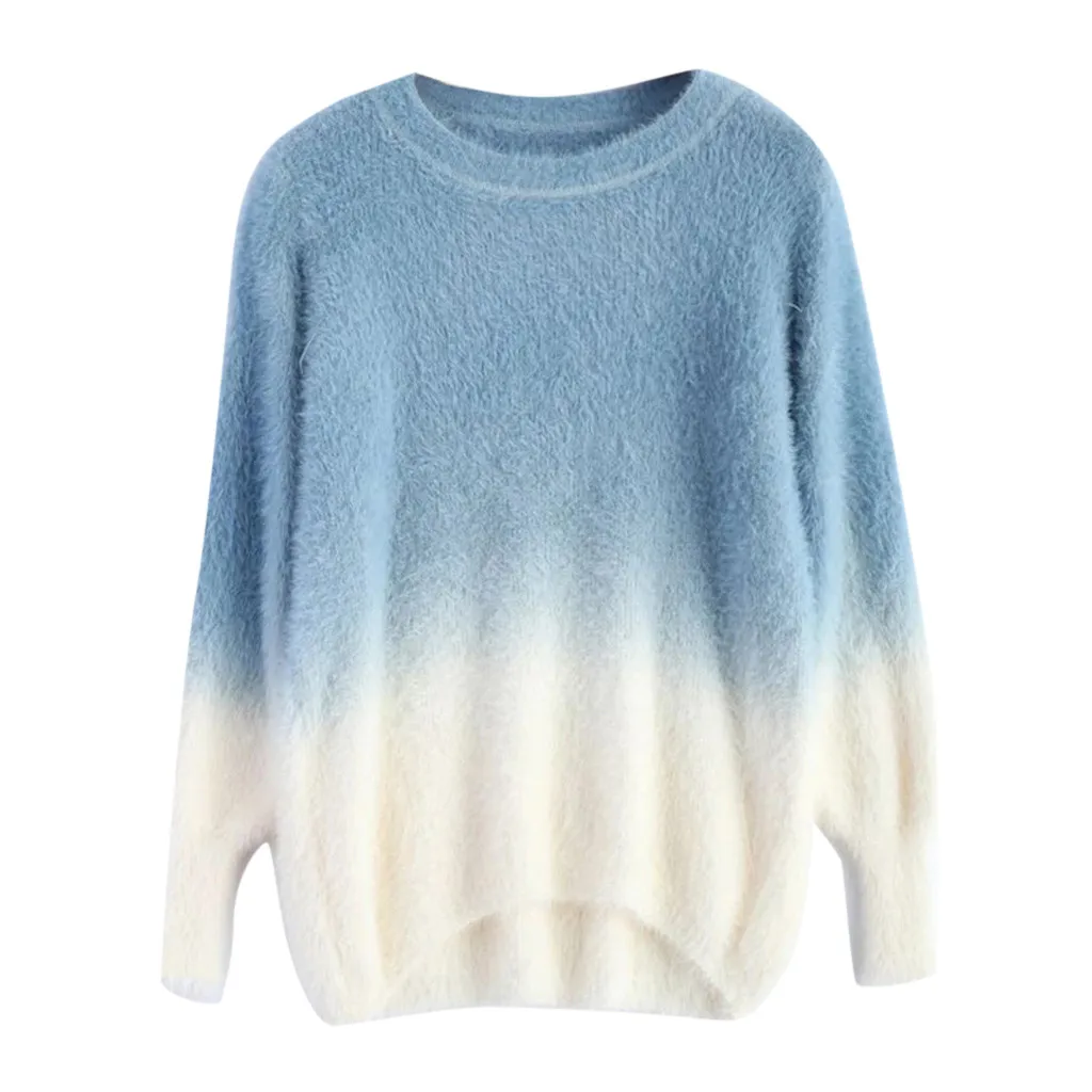 

Fluffy Gradient Warm Winter Sweater Fashion Womens Long Sleeve Pullover O-Neck Simple Loose Casual Jumper Tops Chompas Mujer#Y3