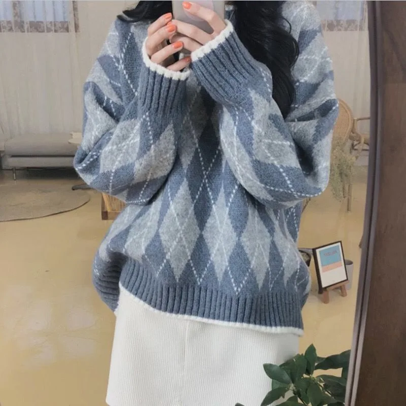 

Sweater Women 2020 Autumn Winter jacquard O Neck Pullover Sweaters Korean Style Knitted Long Sleeve Jumpers Casual Tops
