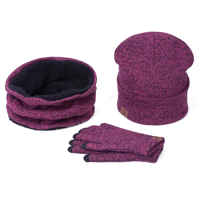 YEABIU теплые шапочки для девочек шапка шарф перчатки Зимняя женская шапка шарф набор мужской сенсорный экран женская шляпа перчатки Набор для женщин - Цвет: rose red