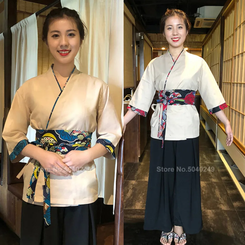 

2022New Japanese Style Sushi Chef Uniform Men Woman Food Service Tempura Restaurant Kitchen Cook Wear 3/4 Sleeve Solid Color Top