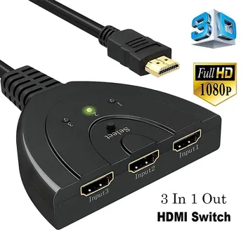 

1080P HD Video Audio HUB Splitter 3 Port HDMI Switch Duplicator for HDTV DVD TV Box Computer Display Projector