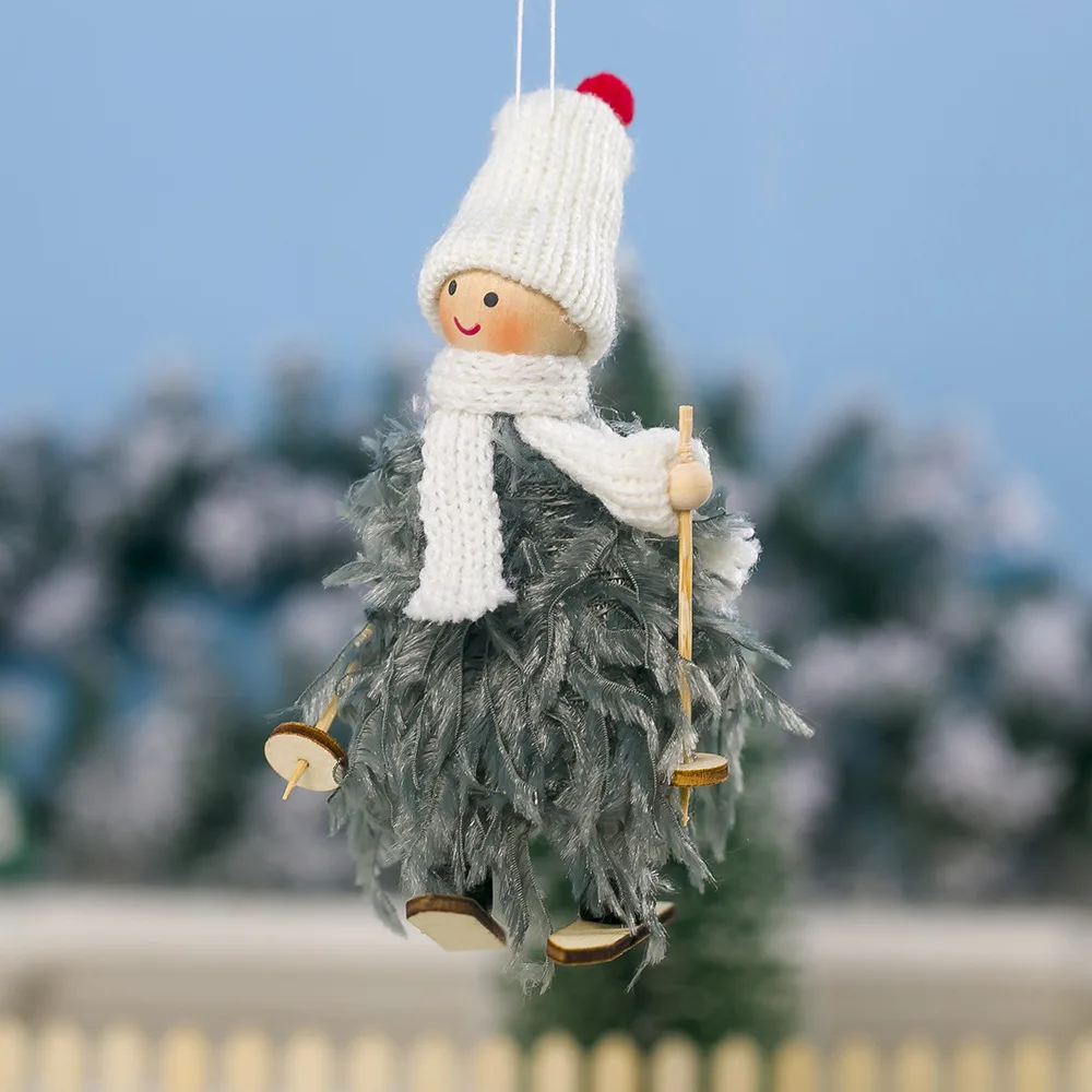 Креативный Рождественский орнамент шерсть перо Лыжная кукла подвесная Елочная игрушка украшение кулон новогодние подарки для детей - Цвет: Зеленый