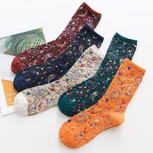 Feitong/женские носки; хлопковые носки в богемном стиле; хлопковые эластичные носки в этническом стиле; зимние носки с перьями