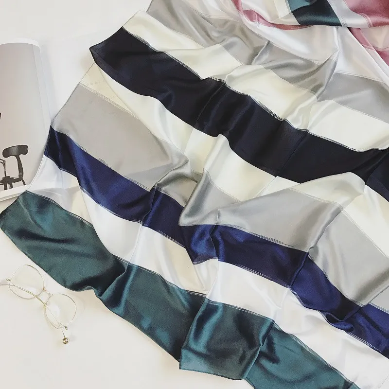 Роскошный брендовый дизайнерский цветной Полосатый шелковый шарф для женщин с принтом Пашмина из мягкой ткани женский пончо накидка шаль Sjaal 180*90 см