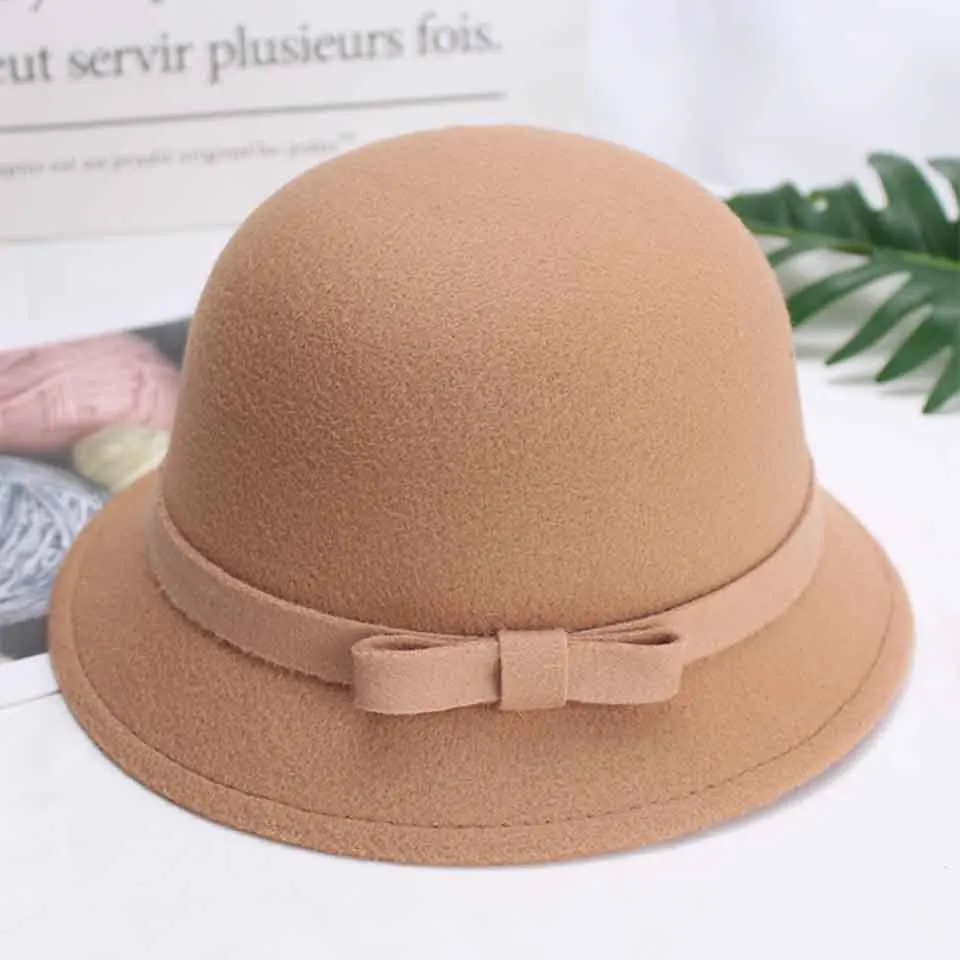 Chapeau cloche vintage élégant en feutre de laine pour femme Motif floral Z01 