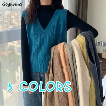

Sweater Vests Women Solid V-neck Knitting Cropped Casual Elegant Womens Office Fashion Sleeveless Korean All-match Chic New Ins