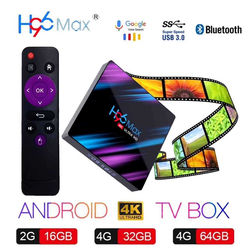 

H96 MAX Android 9.0 Smart TV BOX 4GB+64GB Bluetooth 4K Quad Core WiFi Netflix Youtube Play Home Audio Media Google Voice