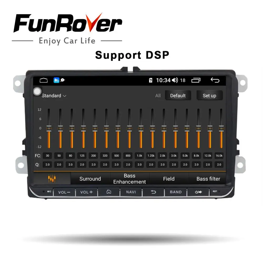 Discount Funrover 2 Din Octa Core Android9.0 Car dvd gps multimedia stereo For Volkswagen Golf Polo B6 B7 Jett Radio navi DSP 4G 64G LTE 2