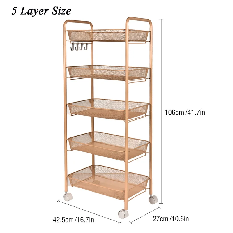 3/4/5 слоев Полка Стеллаж для хранения прокатки Кухня хранения кладовки тележка с 4 Крючки