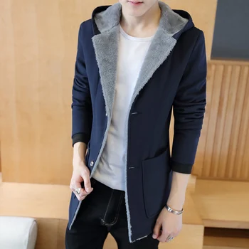 

Winter Thicken Hooded Fleece Mens Trenches Plus Size 5XL Long Sleeve Male Jacket 2020 Fashion Warm Casual Black Men Coat Clothes