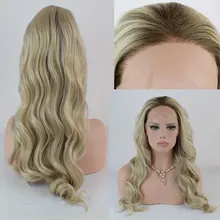 Bombshell, темные корни, Омбре, блонд, синтетический, 13*3, парик на кружеве, глубокая волна, жаропрочные волокна, волосы, свободный пробор для женщин, парики