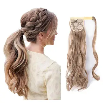 

Long Wave Ponytail Wrap Around Ponytail Clip in Hair Extensions Natural Hairpiece Headwear Synthetic Hair Brown Gray