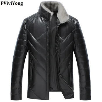

PViviYong 2019 winter high quality real leather jacket , 100% sheepskin down jackets mink collar coat casual parka men 1462