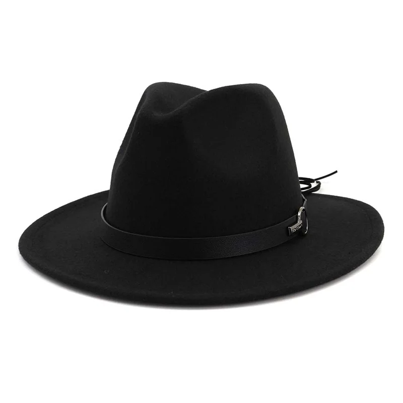 Модные шляпы с широкими полями из шерстяного войлока, джазовая фетровая шляпа, Дамская мягкая шляпа из Трилби, 14 цветов, регулируемая теплая удобная шапка, 1 шт - Цвет: Черный