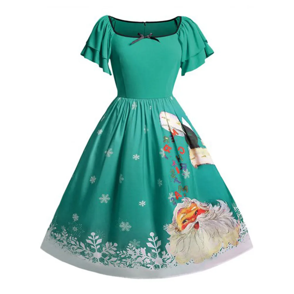 Рождество женское платье Vestidos рождественское с бантом изображением Санта-Клауса