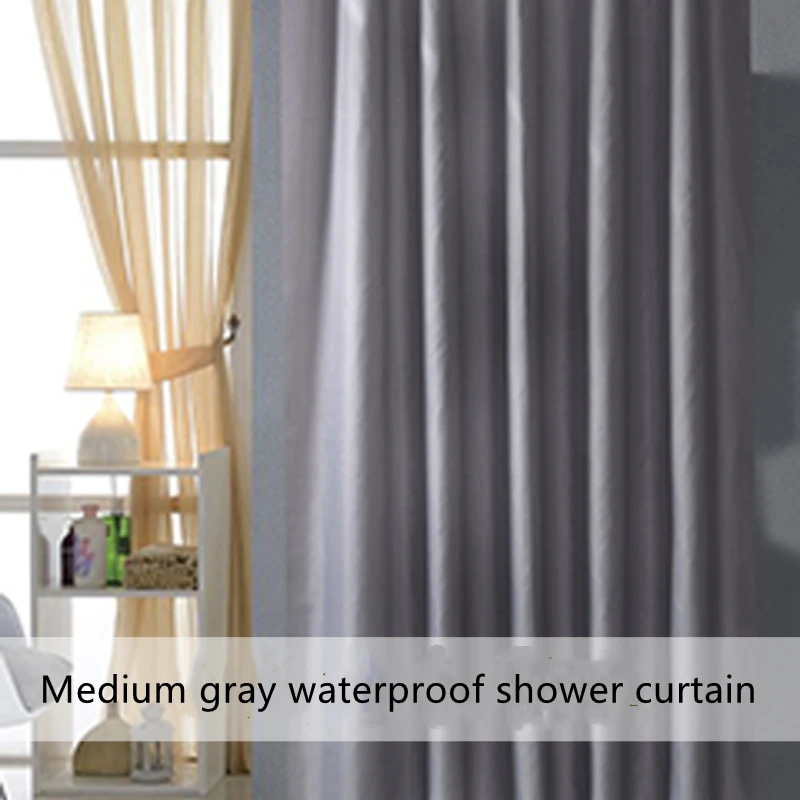 Waterproof Anti-Mold Solid Color Shower Curtain with Hooks - Grey Beige