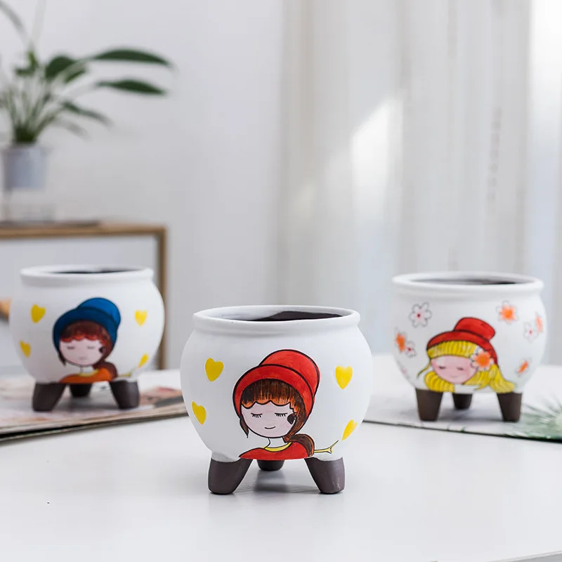 

Креативный мультяшный керамический цветочный горшок для милой девочки, простой контейнер для растений с суккулентами, зеленые горшки для бонсай, маленькие горшки для украшения дома