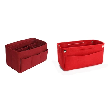 

2Pcs Multifunction Handbag Cosmetic Organizer Purse Insert Bag Felt Fabric Storage Pouch - 26x15x14Cm & 22x15x9.5Cm