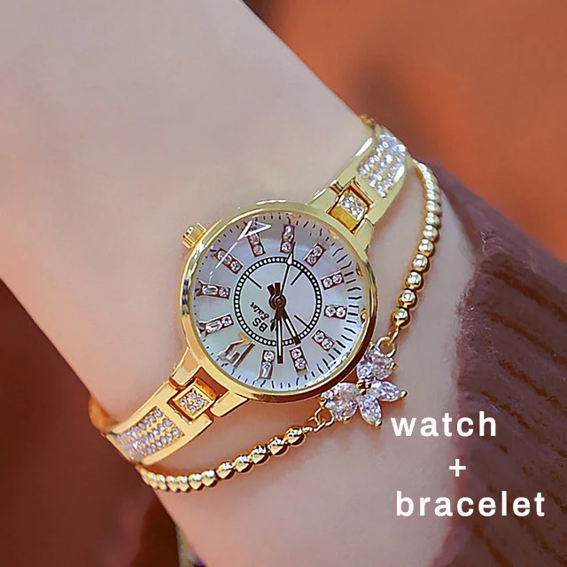 gold-with-bracelet Часы женские известный бренд модные маленькие циферблат женские наручные часы со стразами женские наручные часы розовое золото кварцевые часы - Цвет: gold-with-bracelet