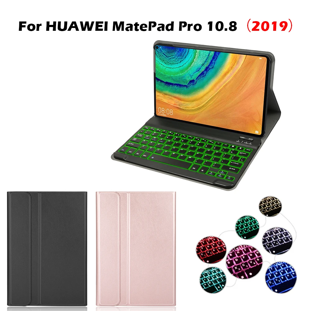 

For Huawei MatePad Pro 10.8" 2019 USA Bluetooth Keyboard 7 Colors Backlit Tablet Keyboards Cover With Fine PU Leather Case