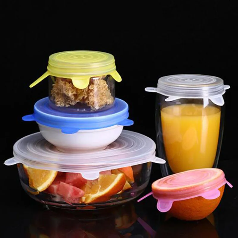 6pcs/set Silicone Caps For Food Kitchen Reusable Silicone Cover Food