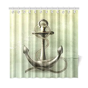 

Retro Vintage Nautical Anchor Home Decor Waterproof Polyester Fabric Shower Curtain Bathroom Sets with Hooks, 72(Wide) x