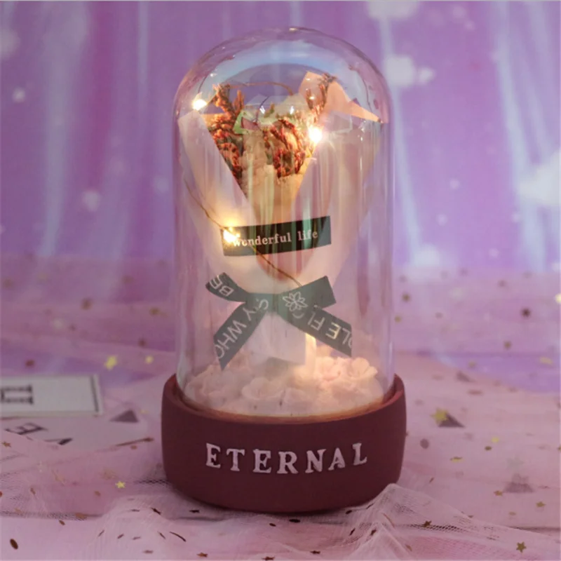 Creative Night Light Craft Home Decoration Romantic Table Lamp Home Student Gift Flower Wish Star Light LED Glass Night Lamp