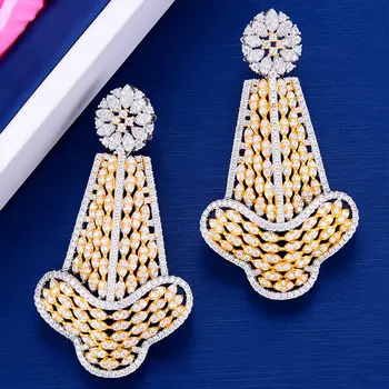 

Trendy BIG Noble Luxury Dangle Pendant Earring For Women Wedding Cubic Zirconia Bridal Earring Jewelry Accessories High Quality