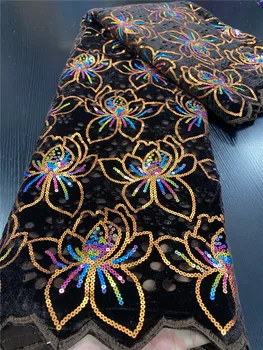 

XIYA African Sequins Lace Fabric 2020 High Quality Lace Material Nigerian French Velvet Lace Fabrics For Wedding Dress QF3482B-7