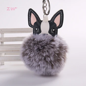 

Faux Rabbit Fur Ball Dog Keychain Pompom Key Chain Pom Pom Porte Clef Fluffy Leather Key Ring Llaveros Chaveiros Portachiavi
