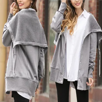 

Fashion Zip-up Hoodies Women Outwear Casual Loose Long Sleeve Top Woman Autumn Cotton Warm Patchwork Hooded Streetwear outerwear