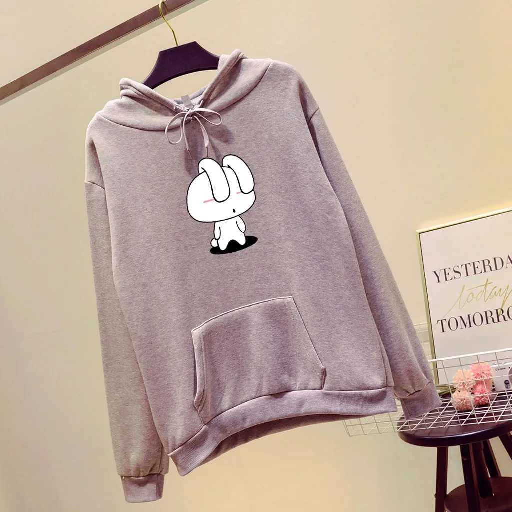 

Winter Women Rabbit Printed Hoodies Pullover Sweatshirts Harajuku Hoodies Long Sleeve Hoody Female Autumn Hooded sudadera mujer