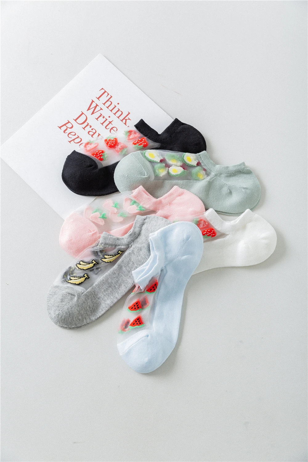 3 Paar süße Mädchen japanische Korea glücklich lustig Cartoon Baumwolle Eis Seide Socken Harajuku Obst Jacquard dünn atmungsaktiv rutschfest – Detail 13