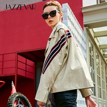 

JAZZEVAR 2019 New Autumn High Fashion Street Women's Washed PU Leather Jacket Motorcycle oversized Jackets Good Quality YA7018