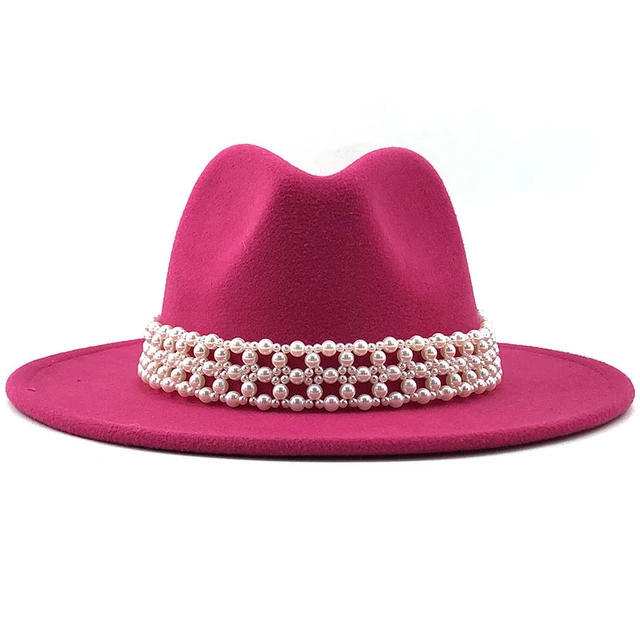 Women Men PINK Wool Fedora Hat With 