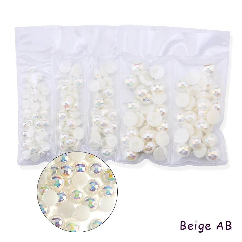 beige AB 25 г/пакет микс 6 мм 8 мм 10 мм ABS акриловая жемчужина плоская задняя скрапбукинга бусины для изготовления ювелирных изделий ремесло жемчужина на листке аксессуары - Цвет: beige AB