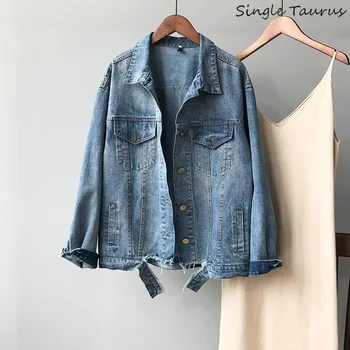 

2019 Fall Jeans Coat Women Fashion Long Sleeve Causal Denim Jackets Blue Streetwear Women Coats and Jackets Chamarras De Mujer
