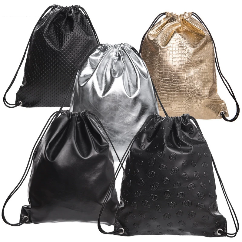 Solid Color PU Leather Fashion Women's Drawstring Bags Travel Shoulders Backpack Girl Coin Key Bunch Pocket Cosmetic Gift Bag | Багаж и