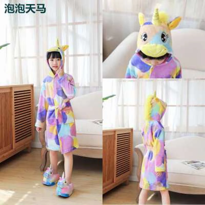 Winter Autumn Girls Animal Bathrobe Children Sleepwear Homewear Baby Beach Towels Unicorn Bath Robes Kids Clothes Boys Nightwear