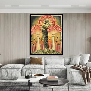 

Soma Goddess Poster Print Pagan Mythology Wall Art Nouveau Psychedelic Mushroom Bohemian Canvas Painting Picture