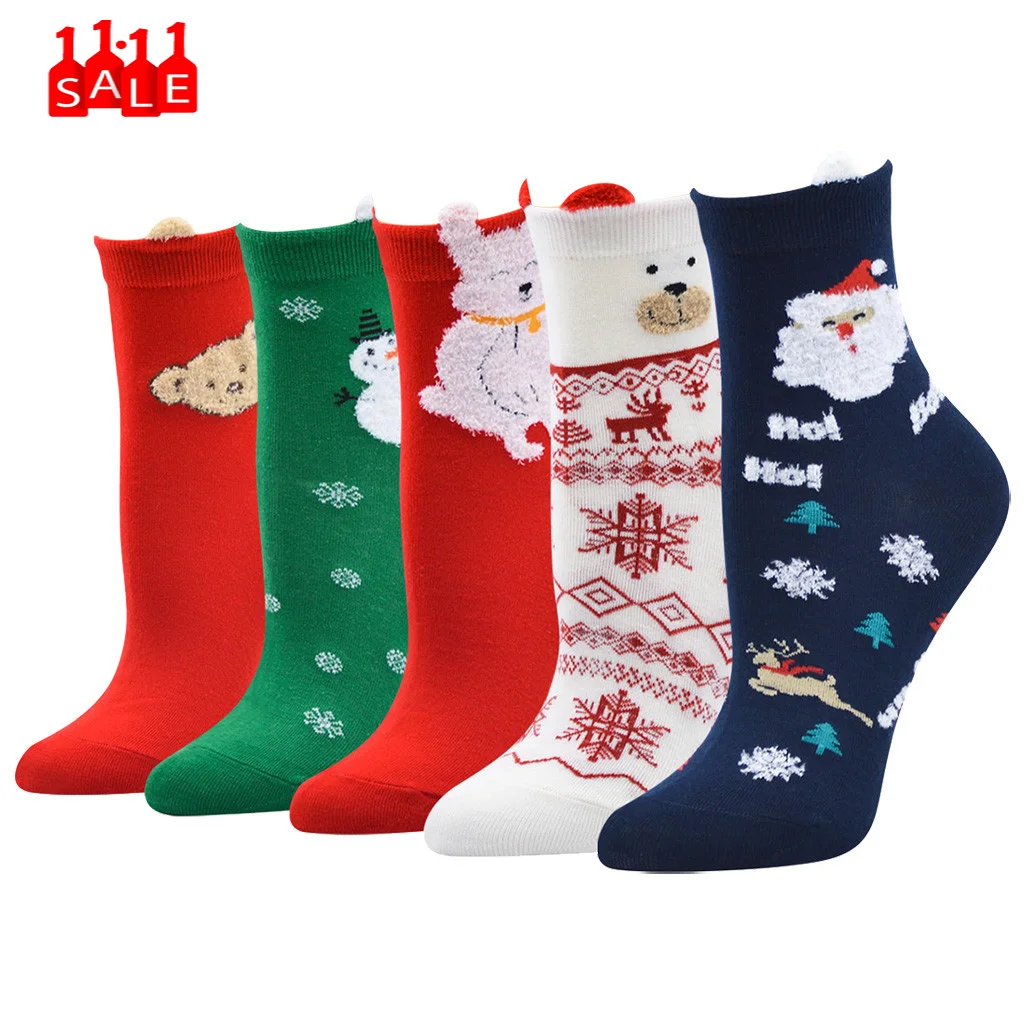 3D Рождественский Санта и Олень Печать средние спортивные носки Забавные милые счастливые носки повседневные рабочие деловые носки skarpety swiateczne# ZB