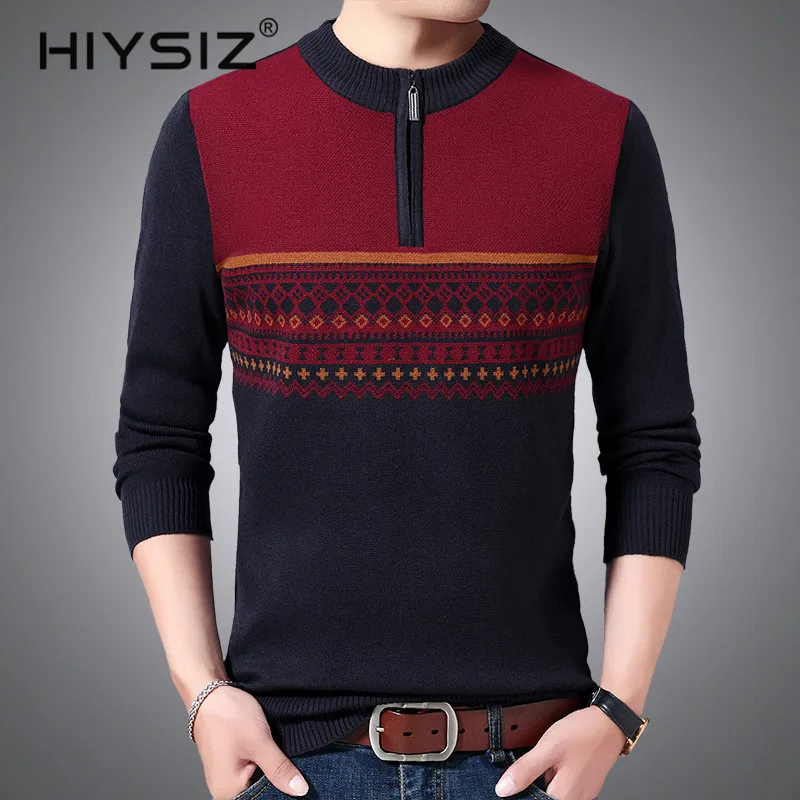 Black Friday HIYSIZ Brand Pull homme Streetwear knitted casual mensweater men pullover warm printed sweaters autumn winter clothes H3029