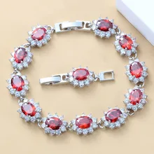 925 пробы Серебряный цветок белый циркон и красный гранат браслет здоровье модные украшения для женщин шкатулка для ювелирных изделий SL119