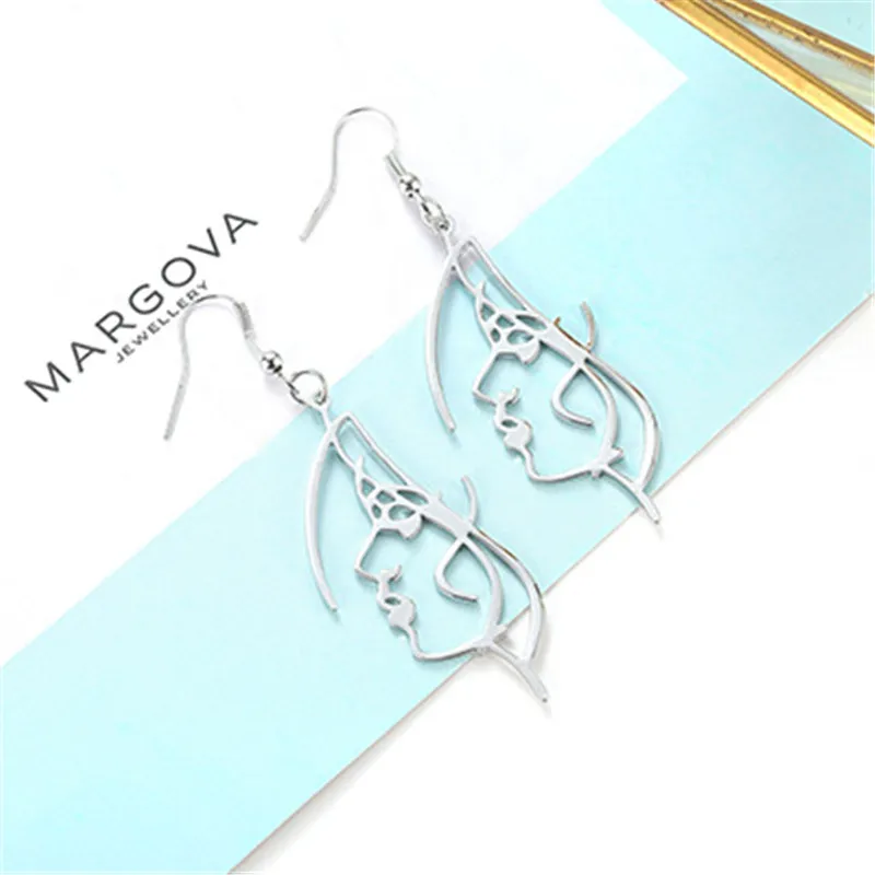 Style 42 Silver Серьги в виде лица, простые серьги с человеческим лицом для женщин, модные абстрактные полые женские длинные серьги, бижутерия, подарки - Metal Color: Style 42 Silver