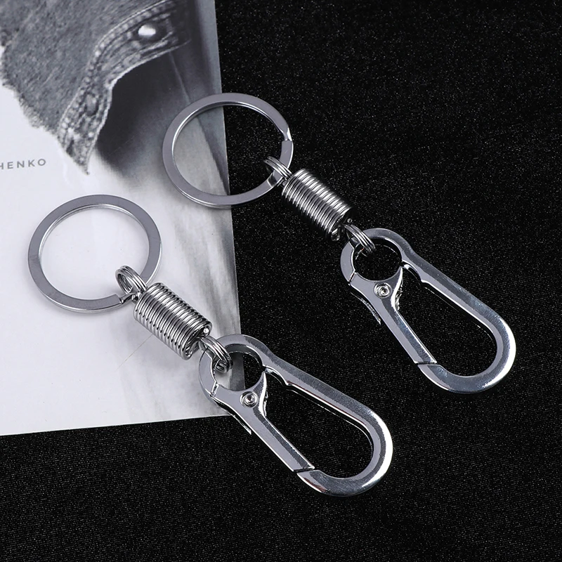 Silver tone spring buckle belt bag clip loop hook keychain key fob ring XS 