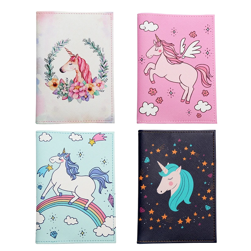 

Cartoon Unicorn Rainbow Horse Pattern Passport Covers Multi-function Air Ticket Card Clip Wallet Leather Travel Passport Holders