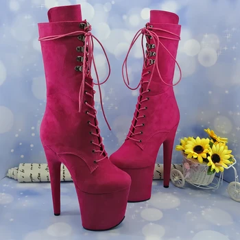 

CINESSD Rose RED 20CM Pole dancing shoes High Heel platform Boots closed Pole Dance boot